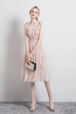 Apricot V Neck Spaghetti Straps Tulle Prom Dress Short Homecoming Dresses