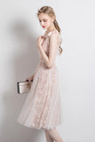 Apricot V Neck Spaghetti Straps Tulle Prom Dress Short Homecoming Dresses