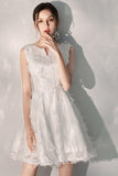 White Sleeveless Fairy Tulle Prom Dress Short Homecoming Dresses