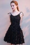 Black Short A-Line Spaghetti Straps Scoop Neck Homecoming Dresses With Tassels