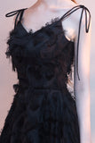 Black Short A-Line Spaghetti Straps Scoop Neck Homecoming Dresses With Tassels