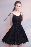 Black Short A-Line Spaghetti Straps Scoop Neck Homecoming Dresses With Tassels