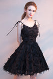 Black Short A-Line Spaghetti Straps Scoop Neck Homecoming Dresses With Tassels