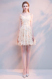 Champagne A-Line Spaghetti Straps Scoop Neck Homecoming Dresses With Tassels