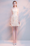 Champagne A-Line Spaghetti Straps Scoop Neck Homecoming Dresses With Tassels