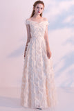 Champagne Off-The-Shoulder Feather Long Prom Dress Homecoming Dress