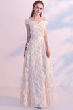 Champagne Off-The-Shoulder Feather Long Prom Dress Homecoming Dress