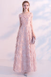 Pink Off-The-Shoulder Feather Long Prom Dress Homecoming Dress