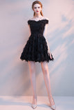 Black Off-The-Shoulder Feather Party Dress Short Mini Homecoming Dress