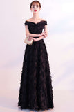 Black Off-The-Shoulder Feather Long Prom Dress Homecoming Dress
