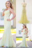 New Arrival Spaghetti Straps Lace Mermaid Long Prom Dresses Evening Dress