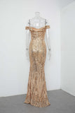Unique Off The Shoulder Long Sequin Lace Prom Dresses