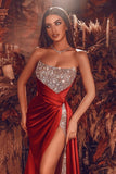 Party Dress Gorgeous Strapless Mermaid Red Long Prom Dress Split Long With Sequins