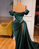 Mermaid Dark Green Off-the-Shoulder Long Prom Dress with Slit