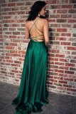 Elegant Open Back Spaghetti Straps Red Slit Long Prom Dresses Formal Evening Fancy Dress