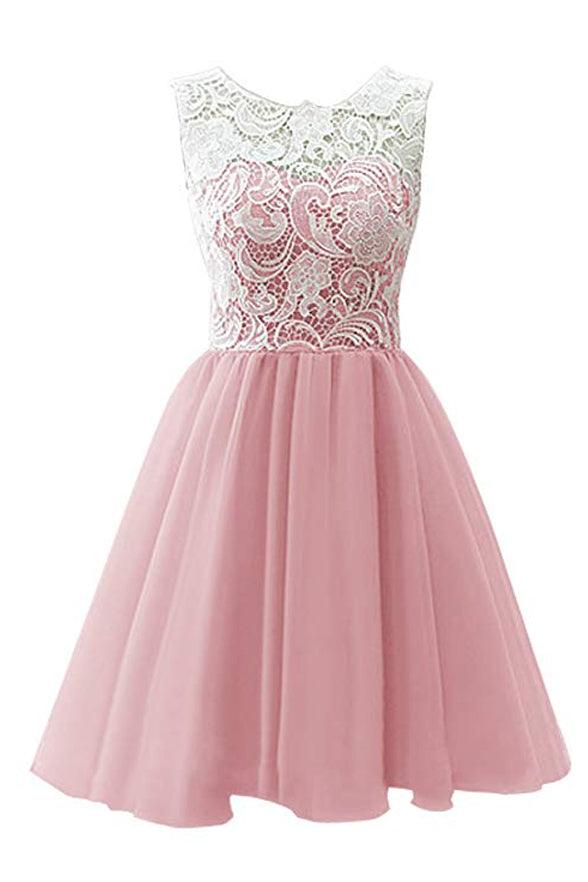 16 Dress White Lace Pink Sweet Homecoming Dress - Laurafashionshop