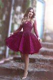 Stunning Sequin Long Sleeves Short Homecoming Dresses Prom Dress - Laurafashionshop