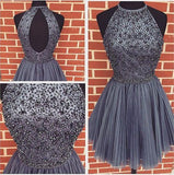 Hot Sales Grey Cute High Neck Ruffles Short Homecoming Dresses Prom Dresses - Laurafashionshop