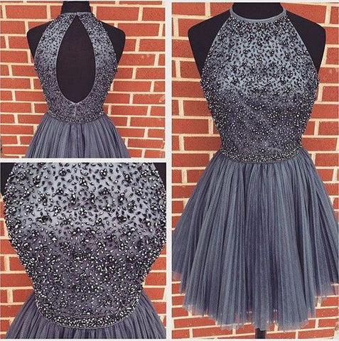 Hot Sales Grey Cute High Neck Ruffles Short Homecoming Dresses Prom Dresses - Laurafashionshop