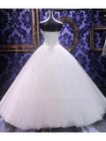 Luxurious A Line Princess Beaded Strapless Wedding Dress Gowns