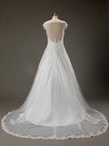 See Through Cap Sleeves White Lace Wedding Gown Dresses