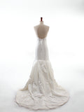 Organza White Mermaid/Trumpet V-neck With a Train Wedding Dress with Ruffles