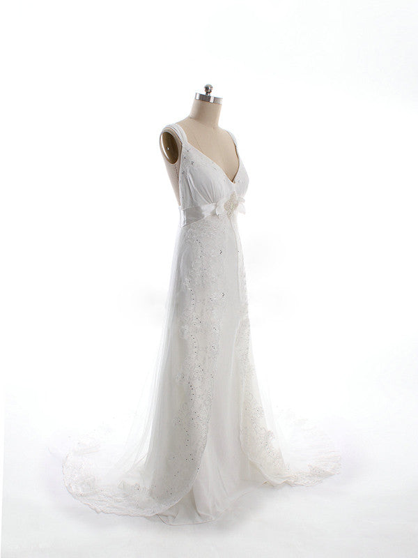 Tulle A-line Jewel Wedding Dress with Lace Applique