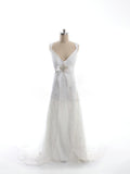 Tulle A-line Jewel Wedding Dress with Lace Applique