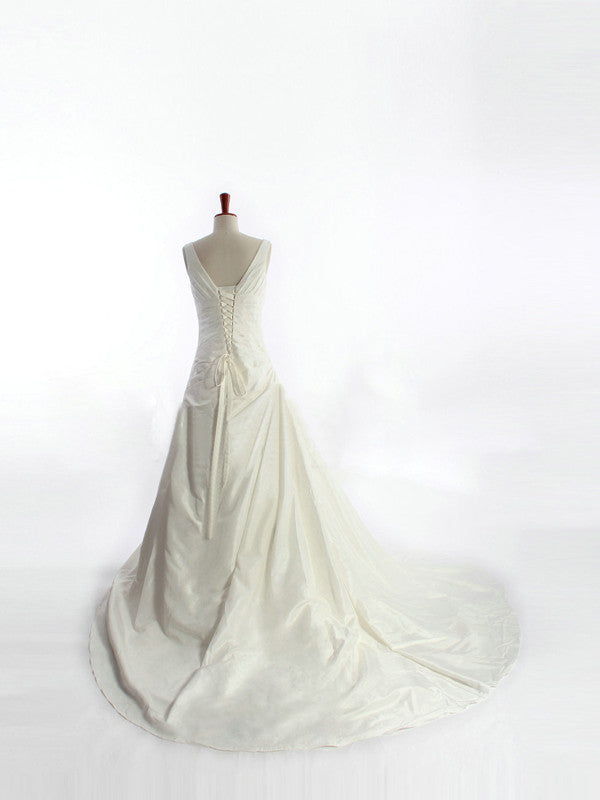V Neck Elegant Off the Shoulder Long Wedding Dress