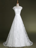 Crew Neckline Cap Sleeve Romantic Lace Charming Wedding dress - Laurafashionshop