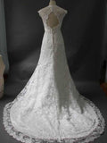 Elegant Long Sleeves Lace Scoop Ivory Mermaid Wedding Dresses With Button - Laurafashionshop
