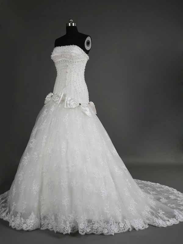Appliques Elegant Sweetheart Lace Ivory Mermaid Bride Gowns Wedding Dresses - Laurafashionshop