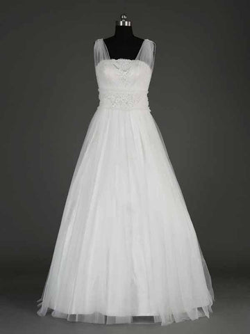 Long Chiffon A Line Floor Length Bridal Gown Wedding Dresses - Laurafashionshop