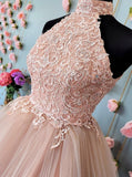 Cute A-line Sleeveless Champagne Lace Tulle Homecoming Dresses