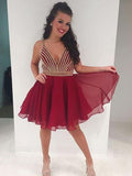 Fashion Gold Crystals Black Satin V Neck Short Prom Dress Homecoming Dresses For Party
