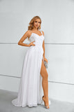 Simple Spaghetti Straps A-line Long Khaki Prom Dresses