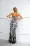 Sparkly Spaghetti Straps Long Prom Dresses With Slit
