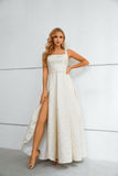 Newest Flower Lace Square Neckline Long Floor Length Prom Dresses