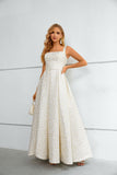 Newest Flower Lace Square Neckline Long Floor Length Prom Dresses