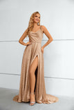 Simple Spaghetti Straps A-line Long Khaki Prom Dresses