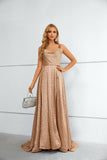 Simple Spaghetti Straps A-line Long Khaki Prom Dresses