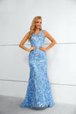 New Arrival Blue Lace Long Prom Dresses Pretty Women Dress