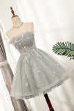 Short Prom Dress Silver Sleeveless Homecoming Dresses