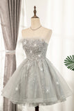 Short Prom Dress Silver Sleeveless Homecoming Dresses