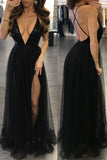 Deep V Neck Black Sequin Backless Cheap Prom Dresses Evening Formal Dress