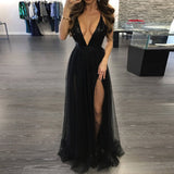 Deep V Neck Black Sequin Backless Cheap Prom Dresses Evening Formal Dress