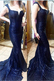 Sequim Navy Blue Mermaid Long Evening Prom Dress