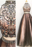 2 Pieces High Neck Black Pink Evening Gowns Long Prom Dress