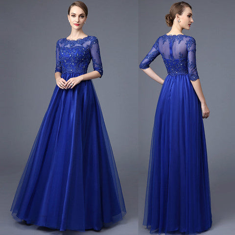 Royal Blue Half Long Sleeves Lace Mother of the Bride Dress Prom