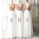 Ivory Rose Gold Sequin Long Bridesmaid Dresses Prom Gowns